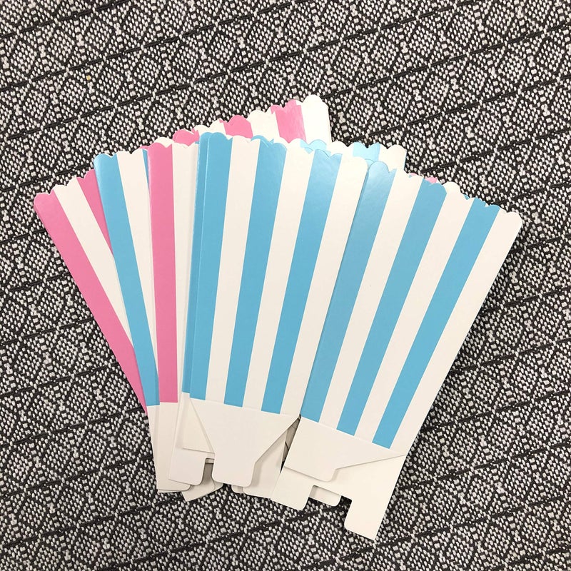 Outside the Box Papers Gender Reveal Paper Popcorn Boxes - Blue Pink White - Stripe Pattern - 24 Pack - Image 5